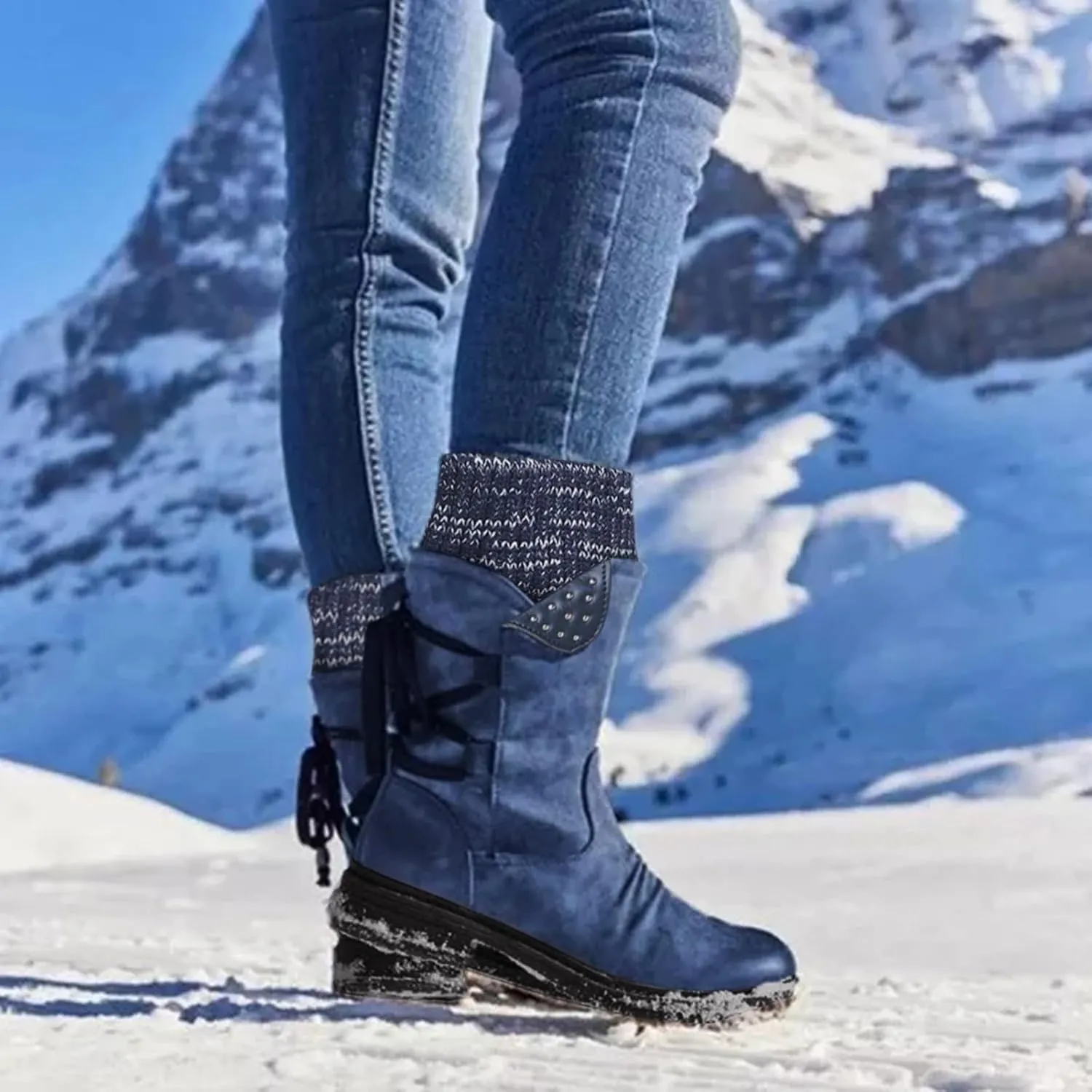 Cathalem Women's Snow Winter Boots Mid Calf Warm Faux Fur Lined Lace Up Anti-slip Outdoor Boots Women's Snow Boots