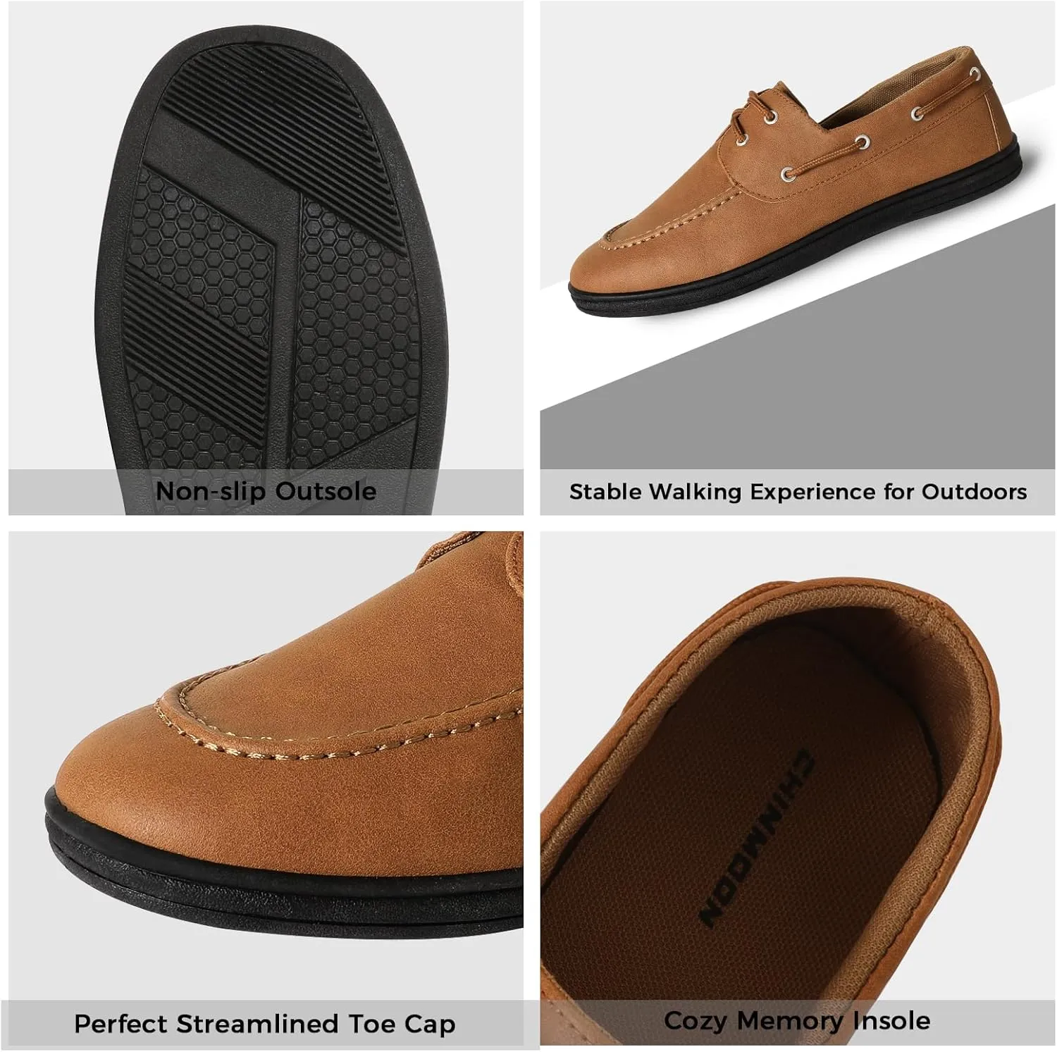 CHIN·MOON Men's Penny Loafers Slip-Ons Casual Boat Driving Walking Shoes Waterproof PU Footwear