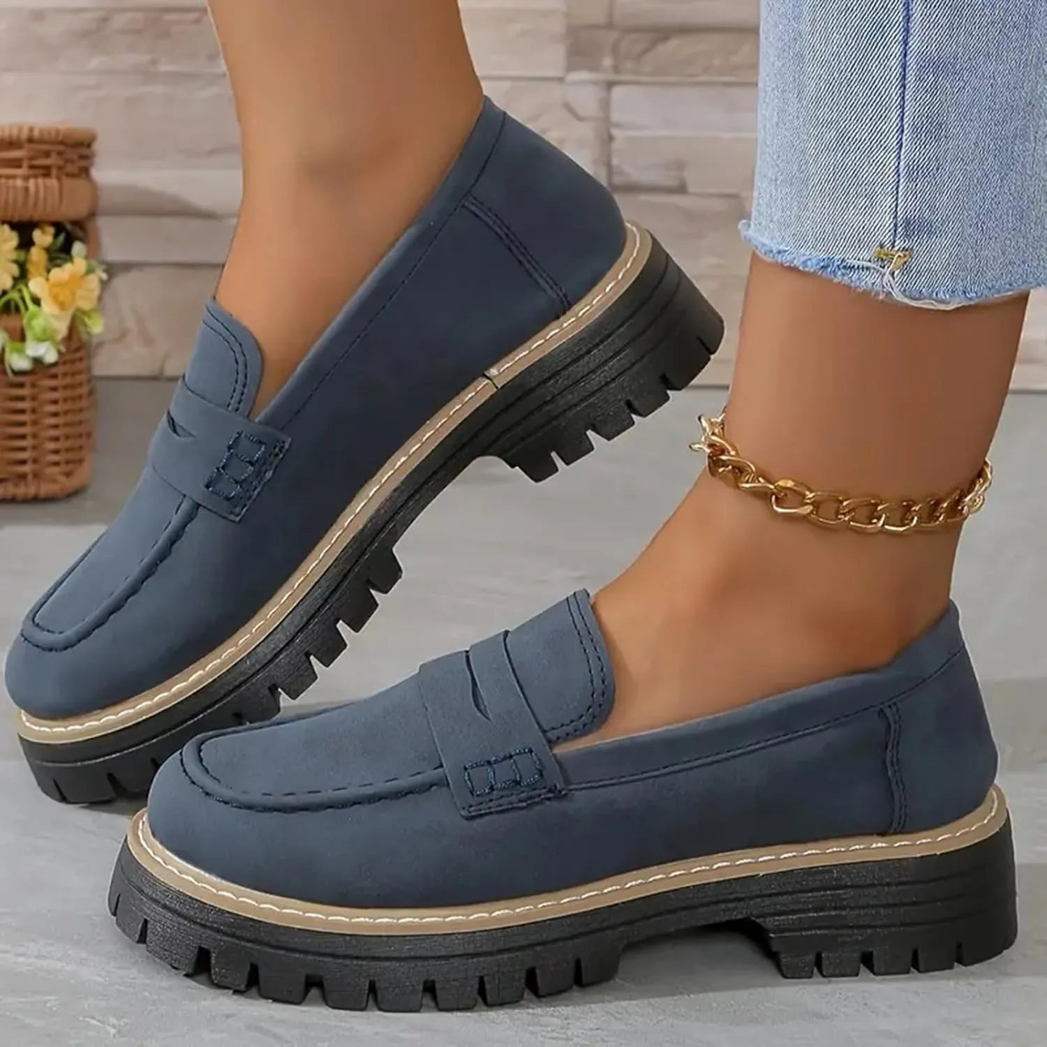 Chunky Business Casual Shoes for Women Comfort Orthopedic Shoes Suede Lug Sole Work Shoes Elegant Dress Shoes