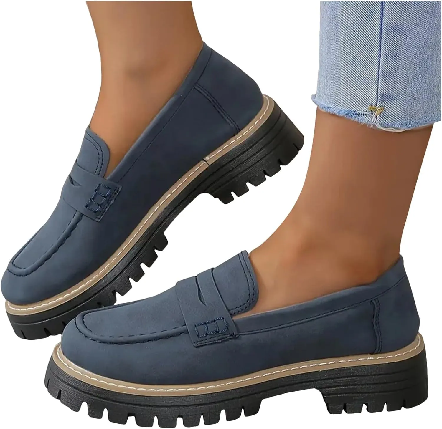 Chunky Business Casual Shoes for Women Comfort Orthopedic Shoes Suede Lug Sole Work Shoes Elegant Dress Shoes