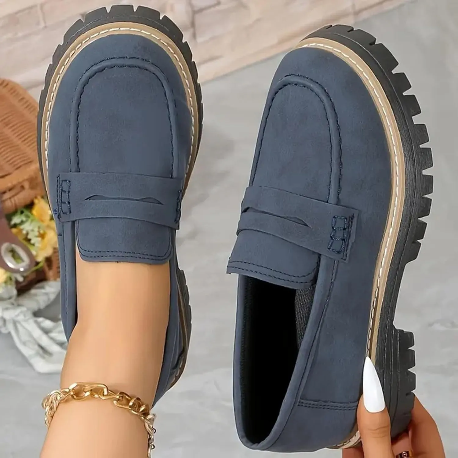 Chunky Business Casual Shoes for Women Comfort Orthopedic Shoes Suede Lug Sole Work Shoes Elegant Dress Shoes