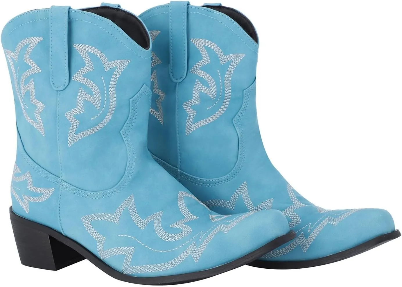 Cowboy Boots for Women Embroided Western Cowgirl Boots Pull on Ankle Boots Pointed Toe Boots Chunky Heel Pull On Short Boots