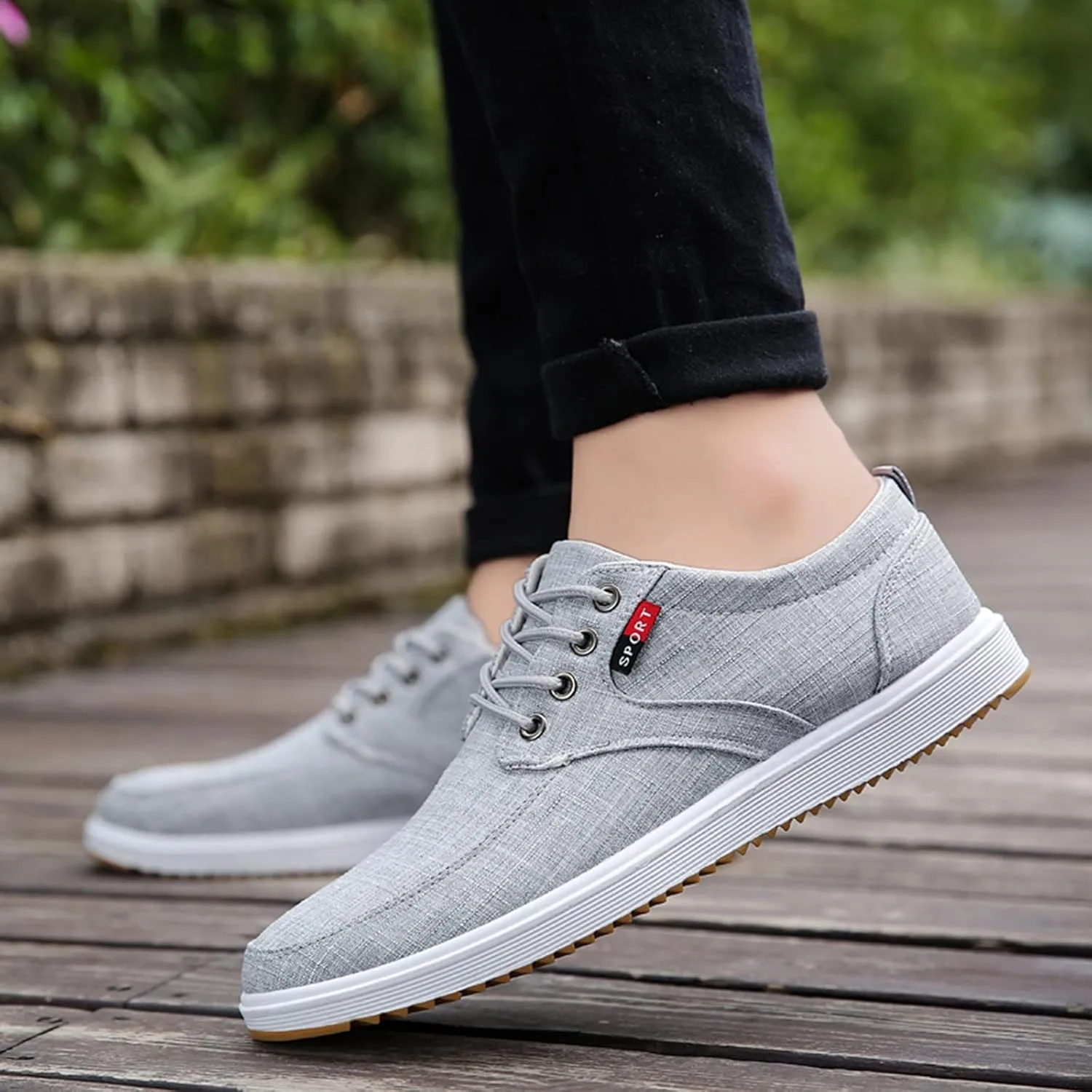 CsgrFagr Men Shoes Fashion Canvas Shoes High Soled Men Canvas Shoes Sports Casual Shoes for Men Sneaker for Men Wide (Grey, 45)