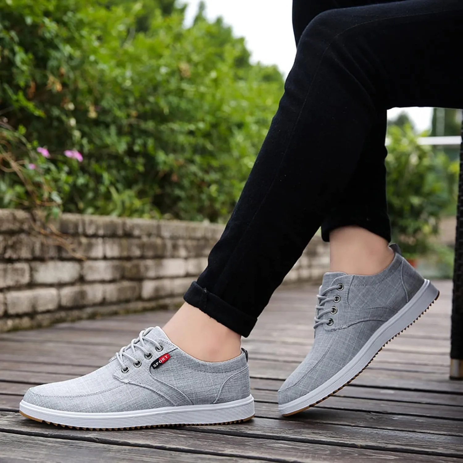 CsgrFagr Men Shoes Fashion Canvas Shoes High Soled Men Canvas Shoes Sports Casual Shoes for Men Sneaker for Men Wide (Grey, 45)