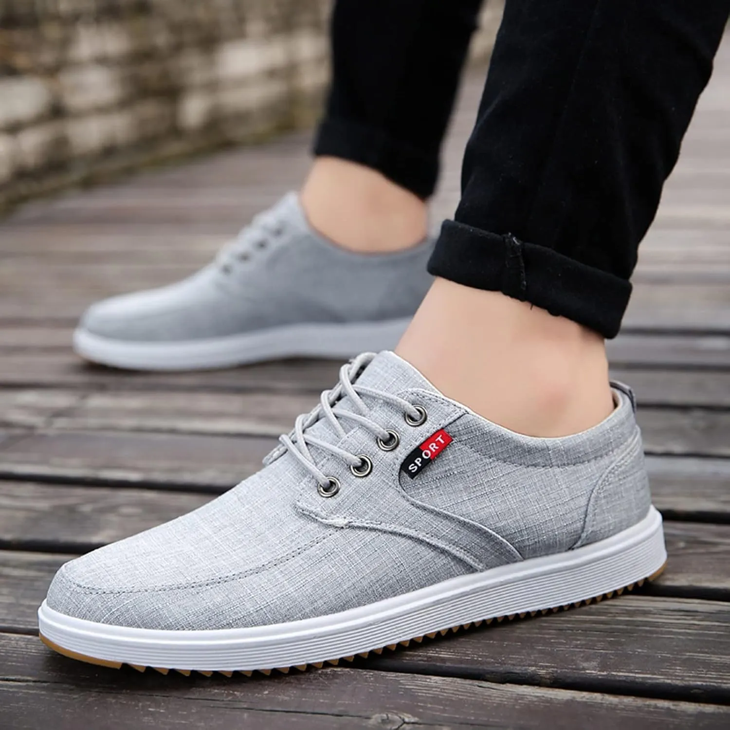 CsgrFagr Men Shoes Fashion Canvas Shoes High Soled Men Canvas Shoes Sports Casual Shoes for Men Sneaker for Men Wide (Grey, 45)