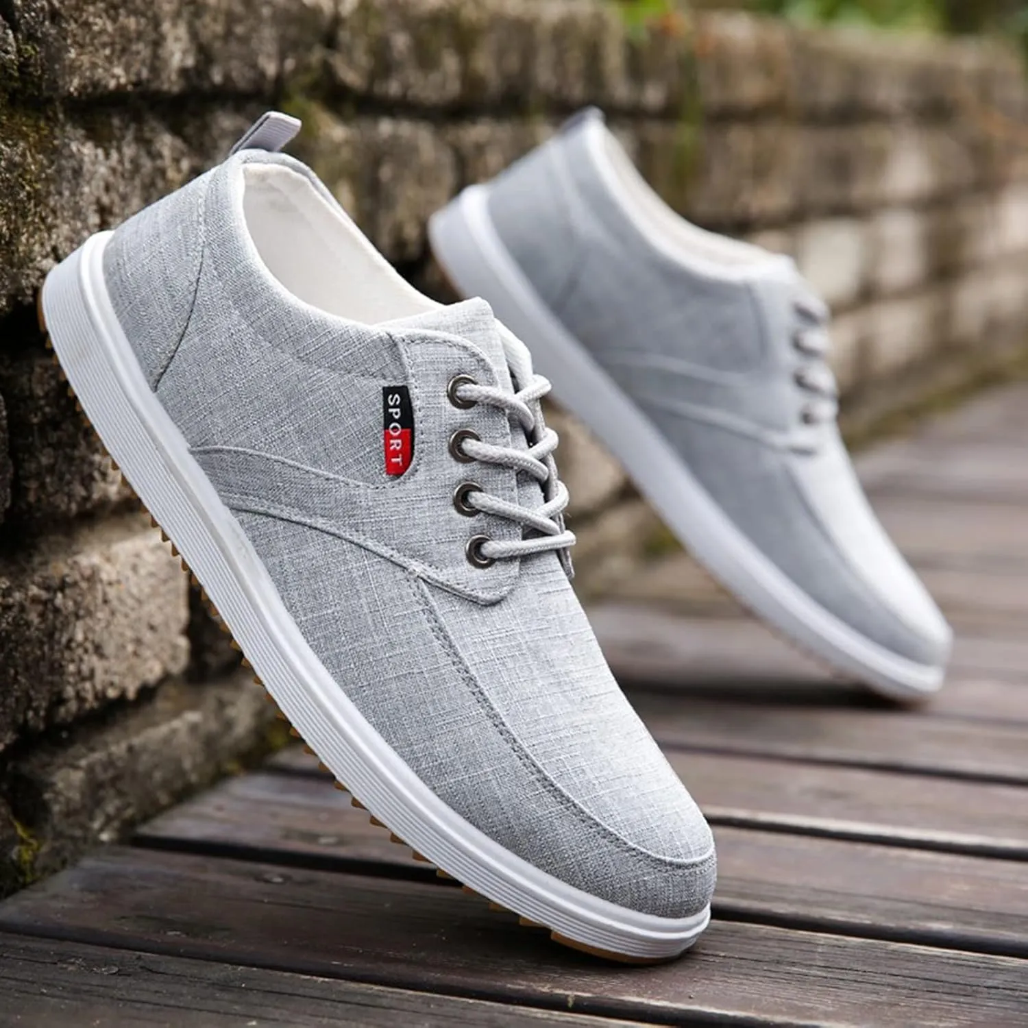 CsgrFagr Men Shoes Fashion Canvas Shoes High Soled Men Canvas Shoes Sports Casual Shoes for Men Sneaker for Men Wide (Grey, 45)