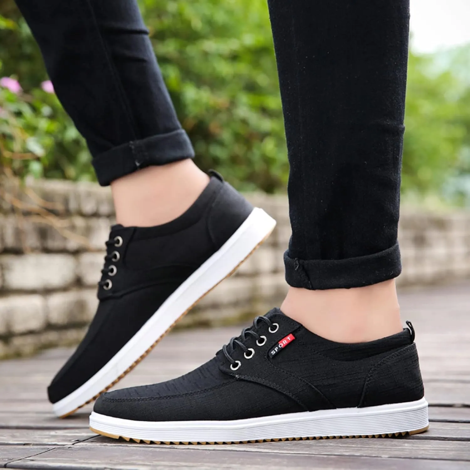 CsgrFagr Men Shoes Fashion Canvas Shoes High Soled Men Canvas Shoes Sports Casual Shoes Men's Club C 85 Fashion Sneaker (Black, 45)