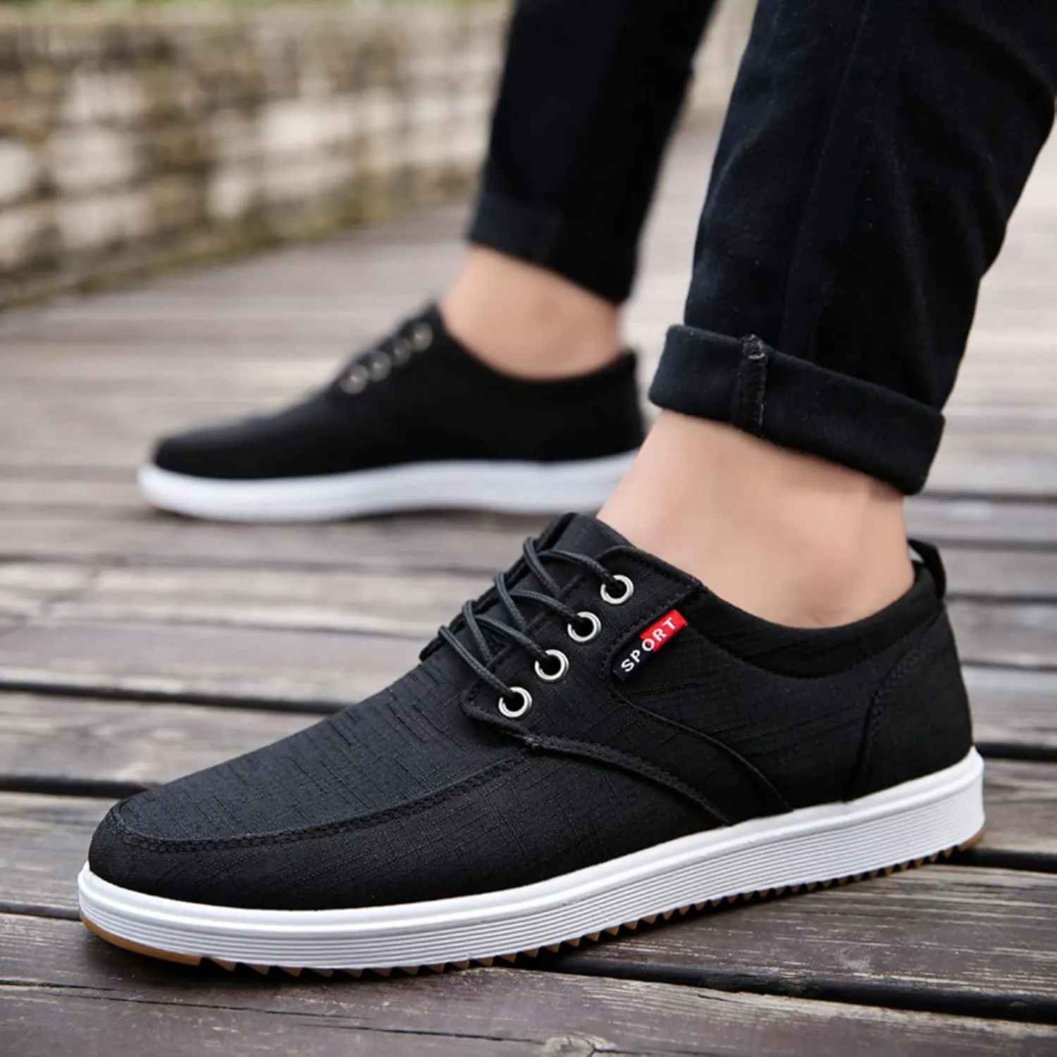 CsgrFagr Men Shoes Fashion Canvas Shoes High Soled Men Canvas Shoes Sports Casual Shoes Men's Club C 85 Fashion Sneaker (Black, 45)