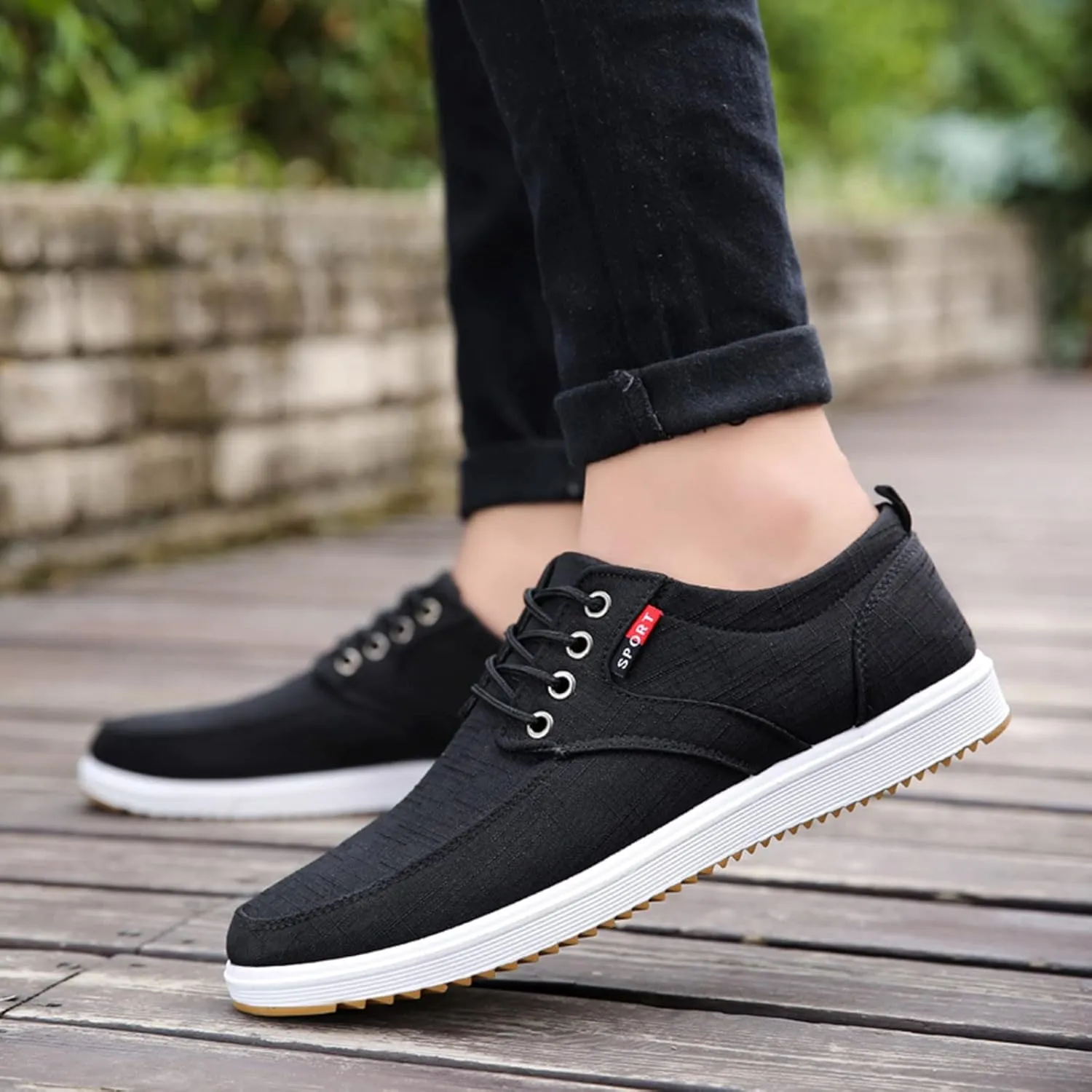 CsgrFagr Men Shoes Fashion Canvas Shoes High Soled Men Canvas Shoes Sports Casual Shoes Men's Club C 85 Fashion Sneaker (Black, 45)