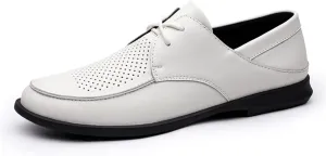 Dress Oxford for Men Lace Up Round Apron Toe Breathable Leather Rubber Sole Block Heel Anti-Slip Wedding (Color : White Perforated, Size : 10)