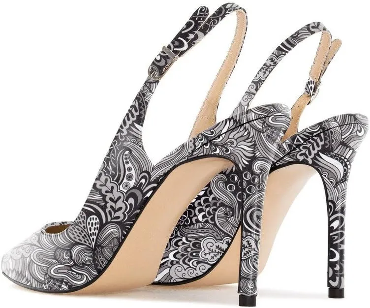 Eldof Women High Heels Pumps | Pointed Toe Slingback Stiletto | 10cm Classic Elegante Court Shoes