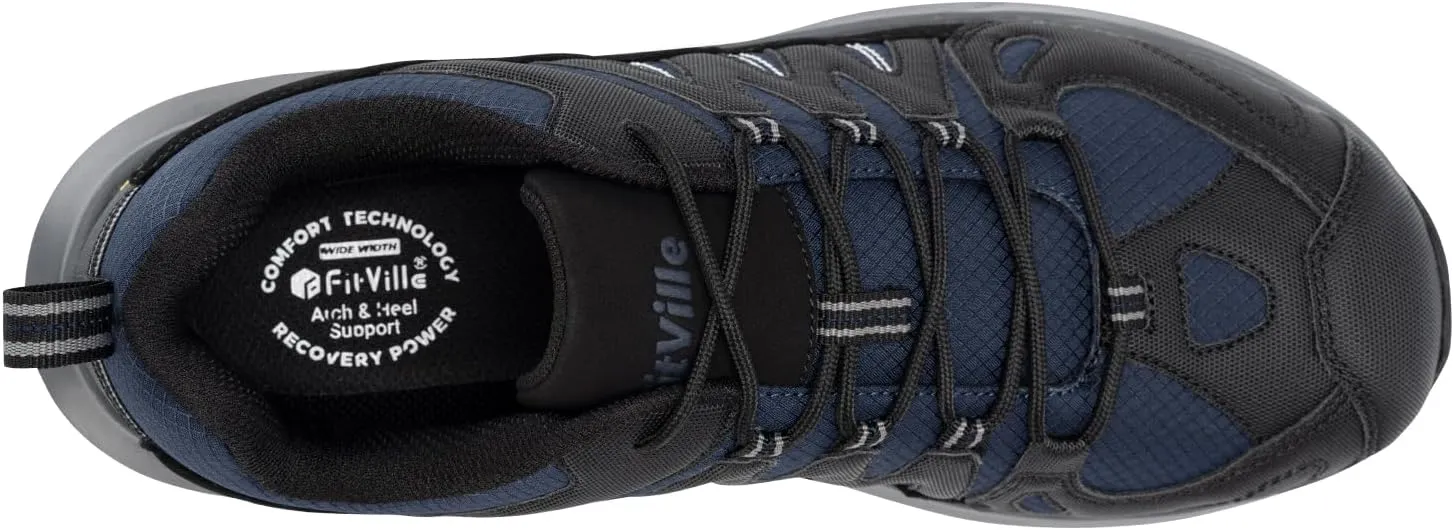FitVille Men's Wide Hiking Shoes for Men Go Walking Hiking Shoes Trekking Trails Sneakers with Arch Support