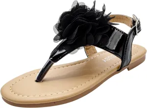 Girls Flip Flop Sandals Open Toe Cute Flat Thong Sandals Summer Outdoor Beach Shoes Toddler/Little (Black, 10 Toddler)