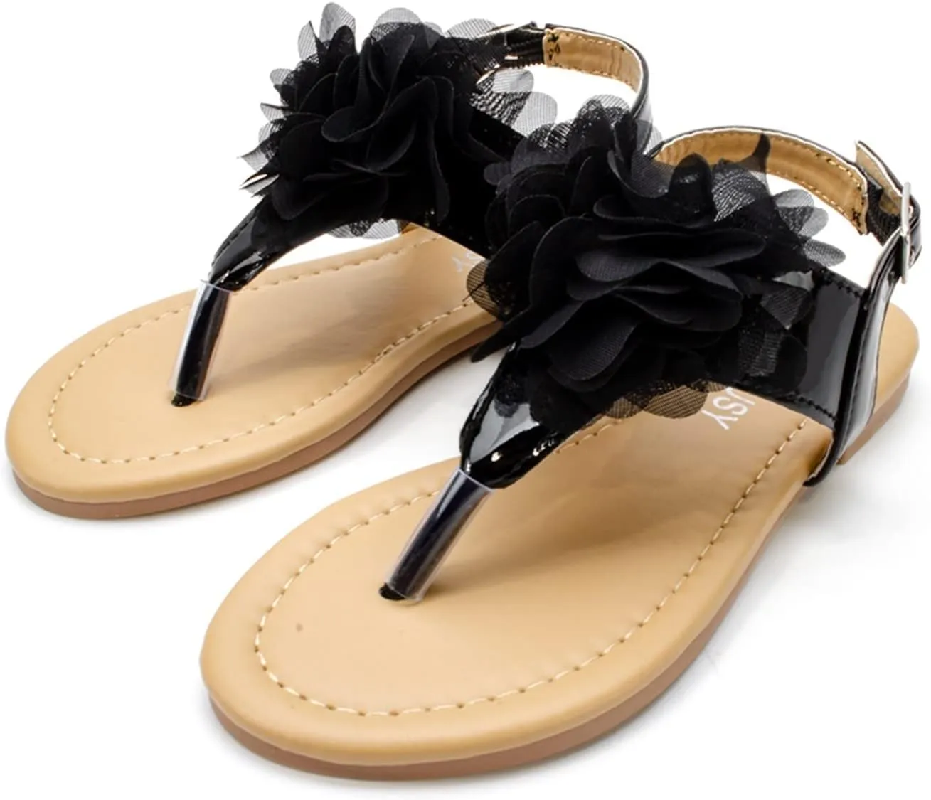 Girls Flip Flop Sandals Open Toe Cute Flat Thong Sandals Summer Outdoor Beach Shoes Toddler/Little (Black, 10 Toddler)