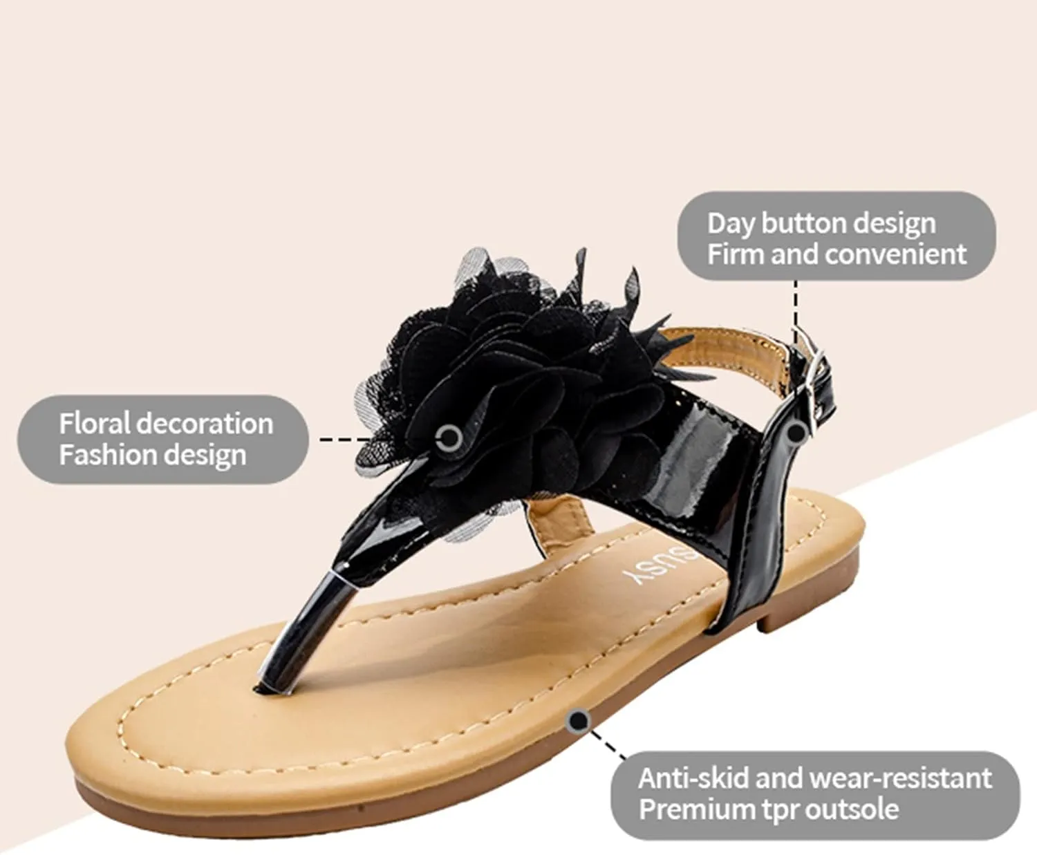 Girls Flip Flop Sandals Open Toe Cute Flat Thong Sandals Summer Outdoor Beach Shoes Toddler/Little (Black, 10 Toddler)