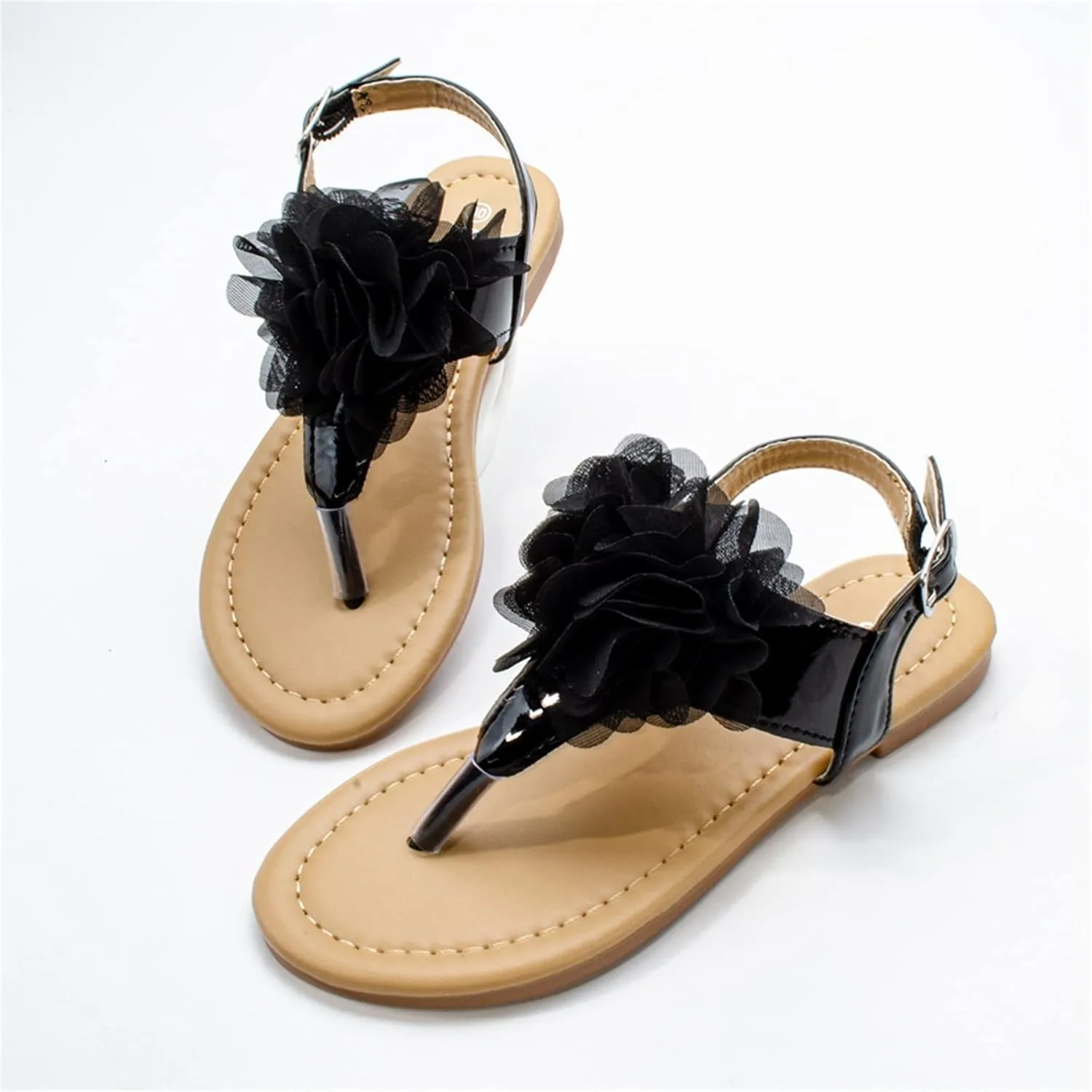 Girls Flip Flop Sandals Open Toe Cute Flat Thong Sandals Summer Outdoor Beach Shoes Toddler/Little (Black, 10 Toddler)