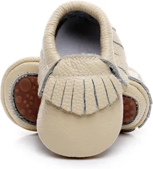 HONGTEYA Leather Baby Moccasins Hard Soled Tassel Crib Toddler Shoes for Boys and Girls…