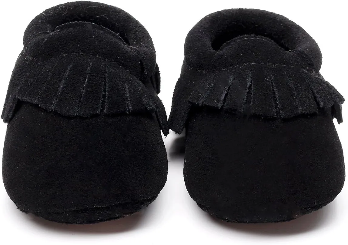 HONGTEYA Leather Baby Moccasins Hard Soled Tassel Crib Toddler Shoes for Boys and Girls…