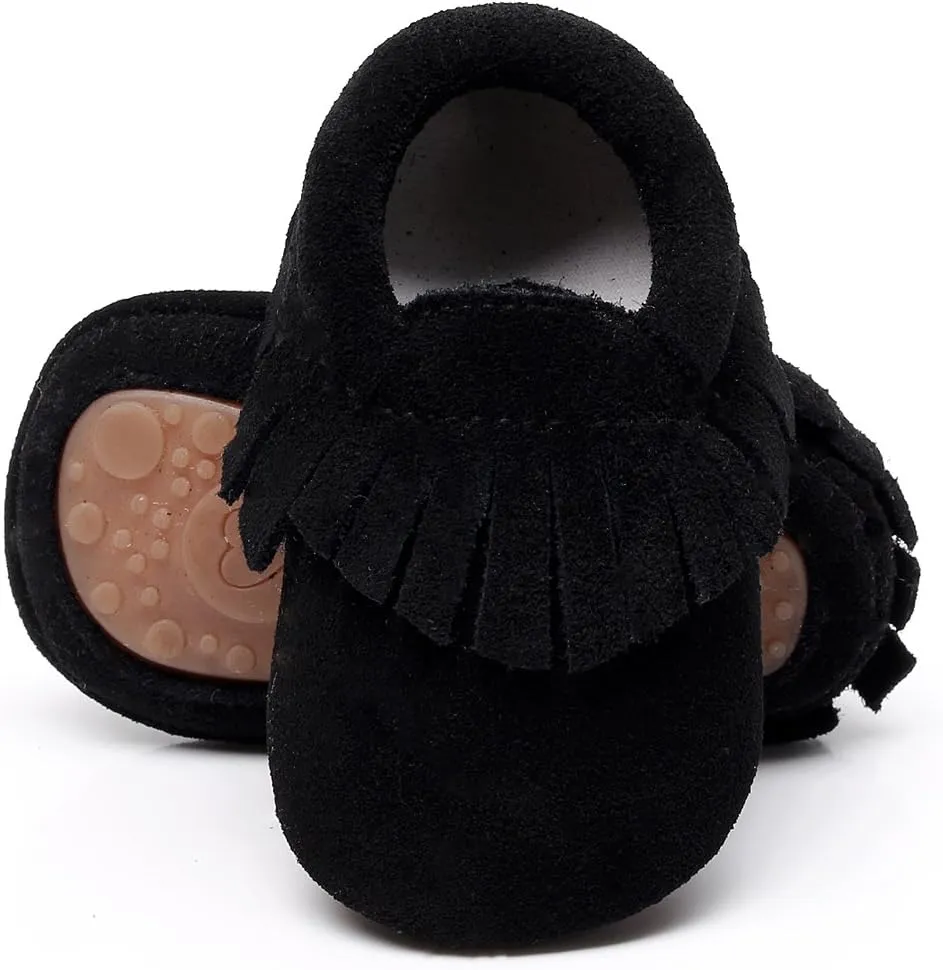 HONGTEYA Leather Baby Moccasins Hard Soled Tassel Crib Toddler Shoes for Boys and Girls…