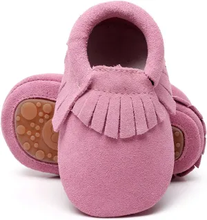 HONGTEYA Leather Baby Moccasins Hard Soled Tassel Crib Toddler Shoes for Boys and Girls…
