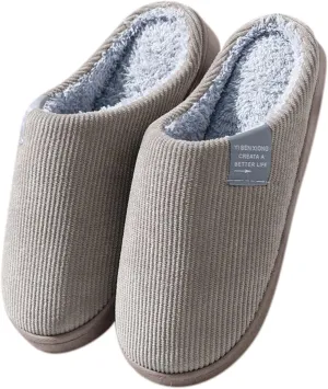 House Slippers for Men with Fuzzy Collar Memory Foam Bedroom Slippers Non-Slip Cute Indoor Bedroom Home Slippers