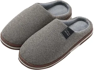 House Slippers for Men with Fuzzy Collar Memory Foam Bedroom Slippers Non-Slip Cute Indoor Bedroom Home Slippers