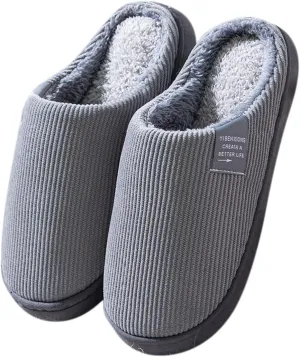 House Slippers for Men with Fuzzy Collar Memory Foam Bedroom Slippers Non-Slip Cute Indoor Bedroom Home Slippers