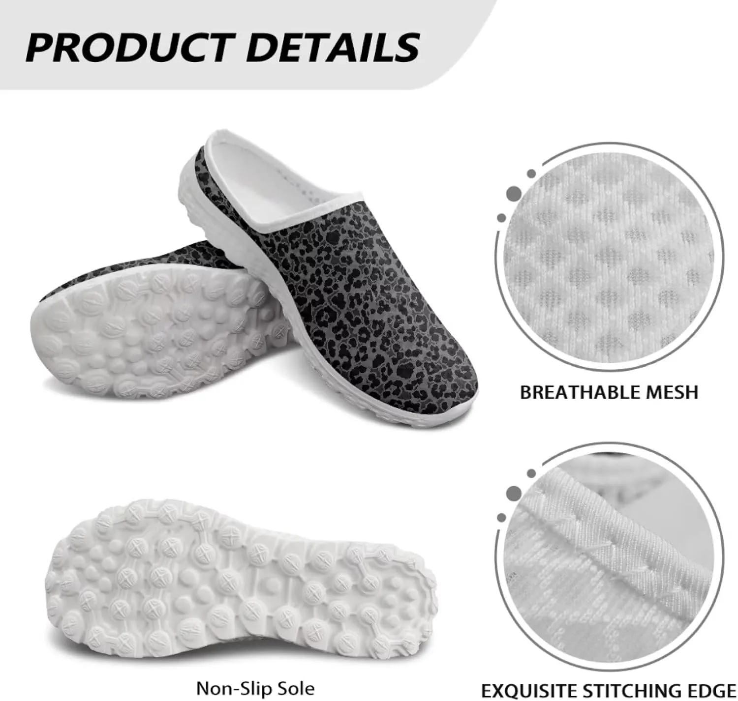 JoyLamoria Animal Print Womens Shoes Mule Lightweight Backless Clog Soft Breathable Sneakers Mesh Sport House