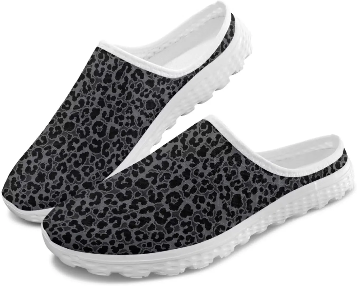 JoyLamoria Animal Print Womens Shoes Mule Lightweight Backless Clog Soft Breathable Sneakers Mesh Sport House