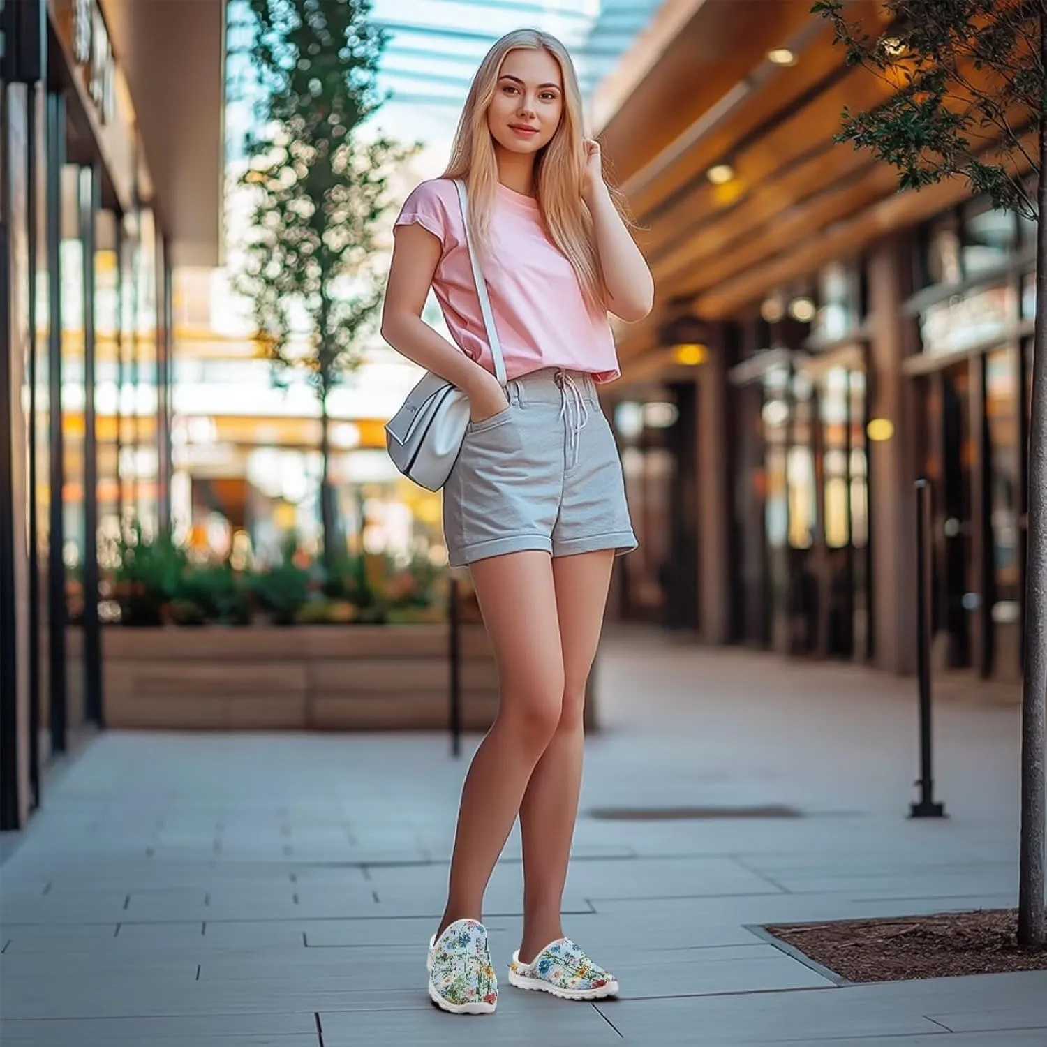 JoyLamoria Flower Pattern Womens Shoes Mule Comfortable Backless Non Slip Casual Clog Soft Sneakers Fashion Sport Walking