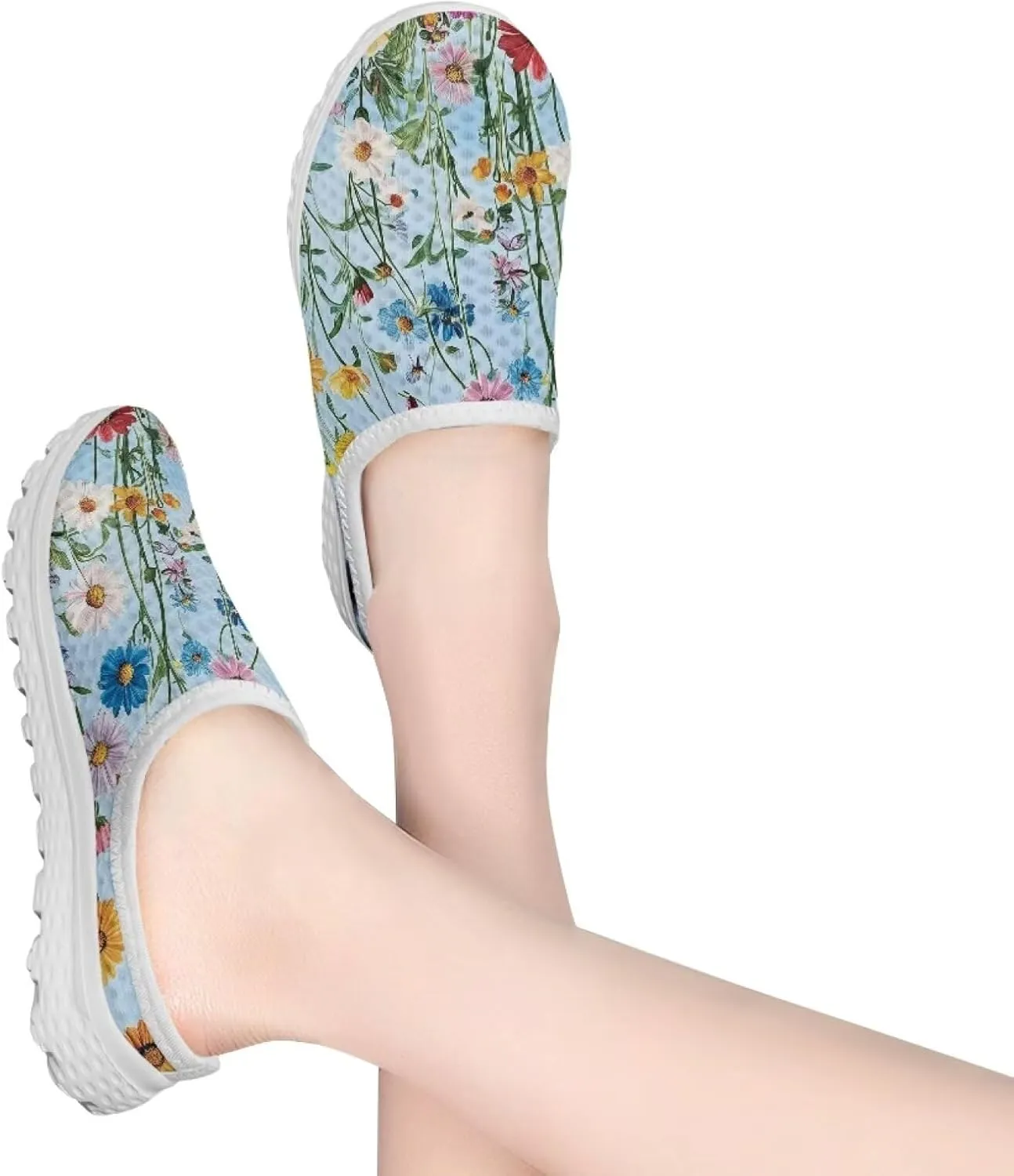 JoyLamoria Flower Pattern Womens Shoes Mule Comfortable Backless Non Slip Casual Clog Soft Sneakers Fashion Sport Walking