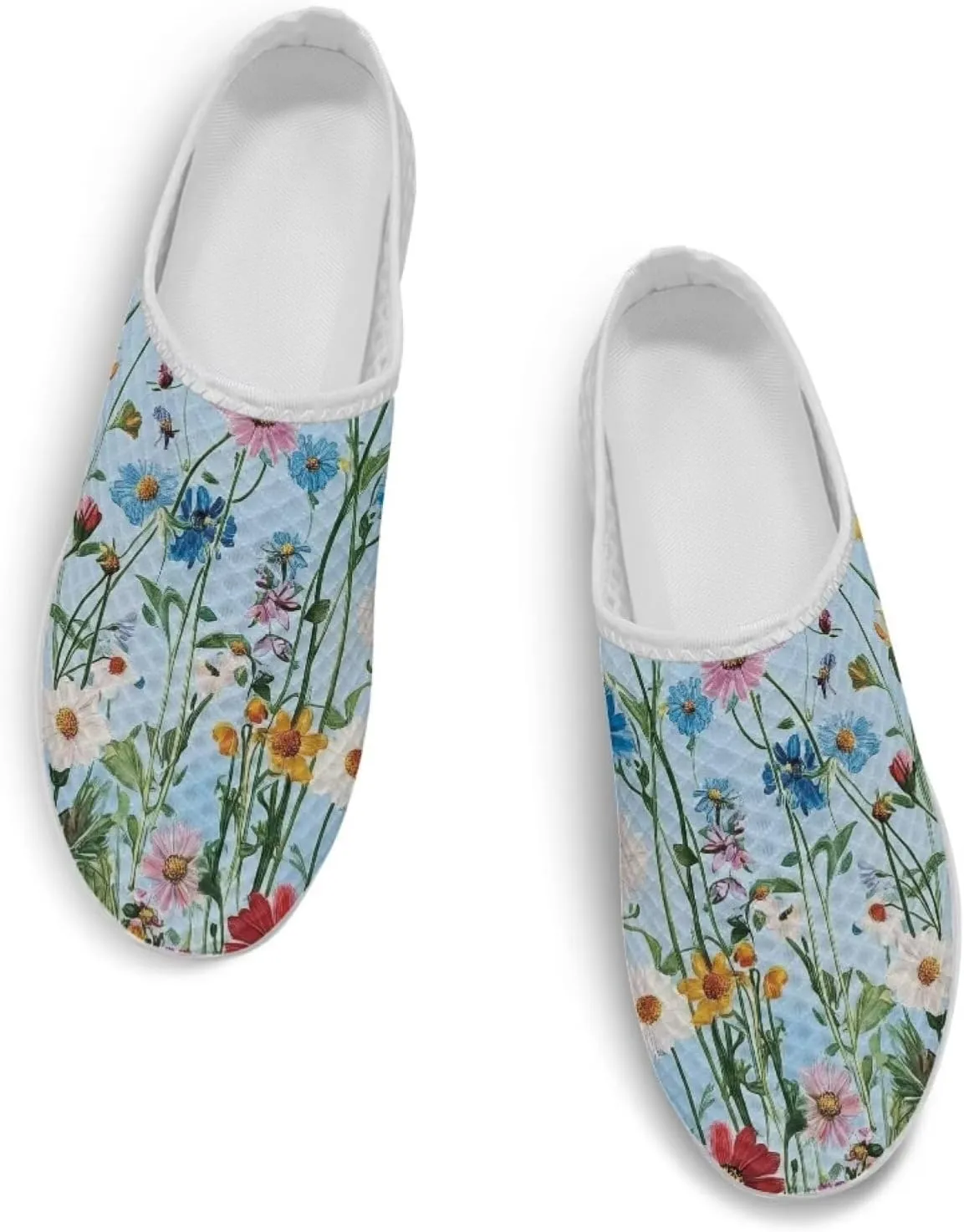 JoyLamoria Flower Pattern Womens Shoes Mule Comfortable Backless Non Slip Casual Clog Soft Sneakers Fashion Sport Walking