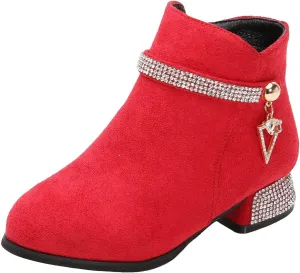 Kids Winter Boots Girls Dress Boots Short Shoes Girls Ankle Boots Low Heel Side Zipper Fall Winter Booties Outdoor Shoes