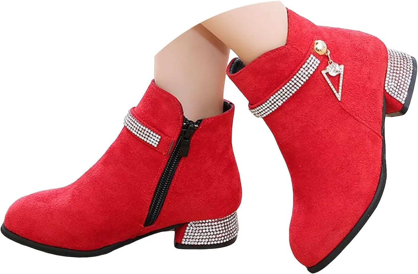 Kids Winter Boots Girls Dress Boots Short Shoes Girls Ankle Boots Low Heel Side Zipper Fall Winter Booties Outdoor Shoes