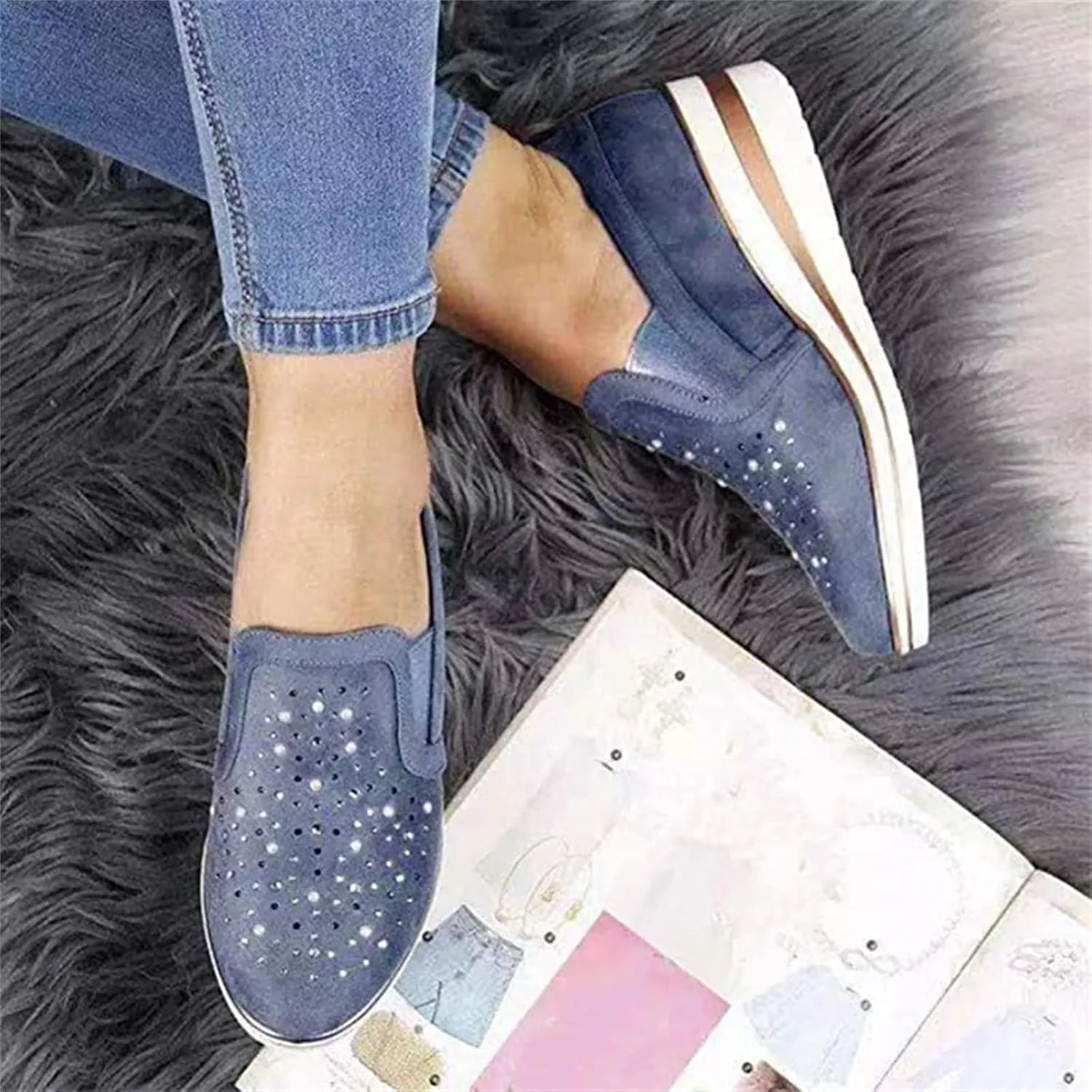 Ladmiple Sneakers For Women Comfortable Shoes Slip On Platform Shoes Fashion Dressy Casual Summer Walking Flats Loafers