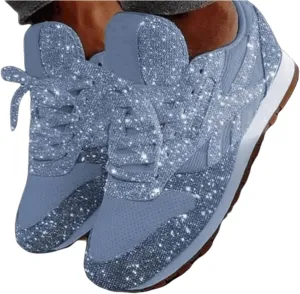 Ladmiple Sneakers For Women Walking Shoes Wide Width Slip On Sparkly Glitter Shoes Fashion Dressy Summer Flats Loafers