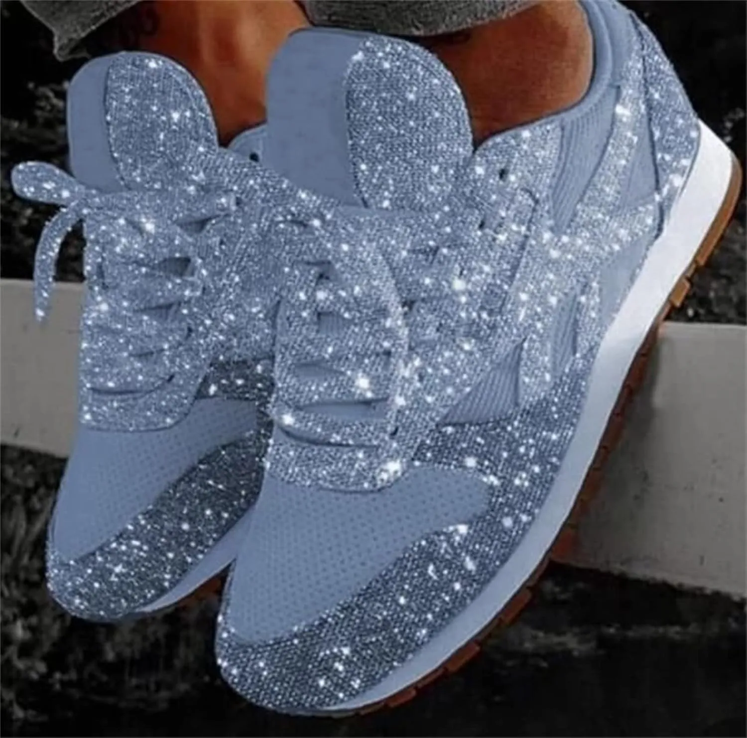 Ladmiple Sneakers For Women Walking Shoes Wide Width Slip On Sparkly Glitter Shoes Fashion Dressy Summer Flats Loafers
