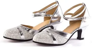 Latin Dance Shoes for Women Low Chunky Heels Straps Buckle Sandals Ballroom Salsa Tango Practice Dancing Shoes