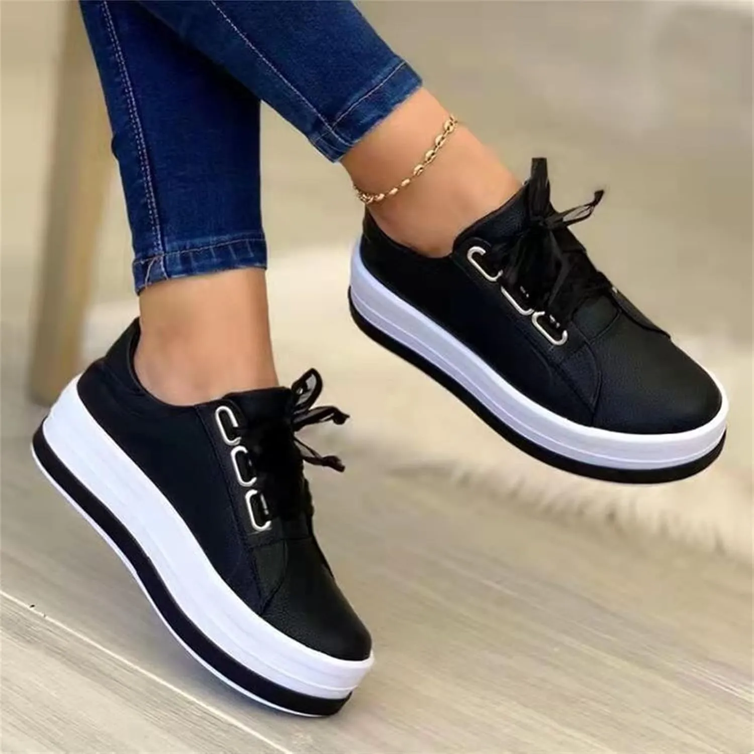 Lausiuoe Sneakers For Women Walking Shoes Wide Width Low Top Leather Sneakers Casual Fashion Comfortable Flat Loafers