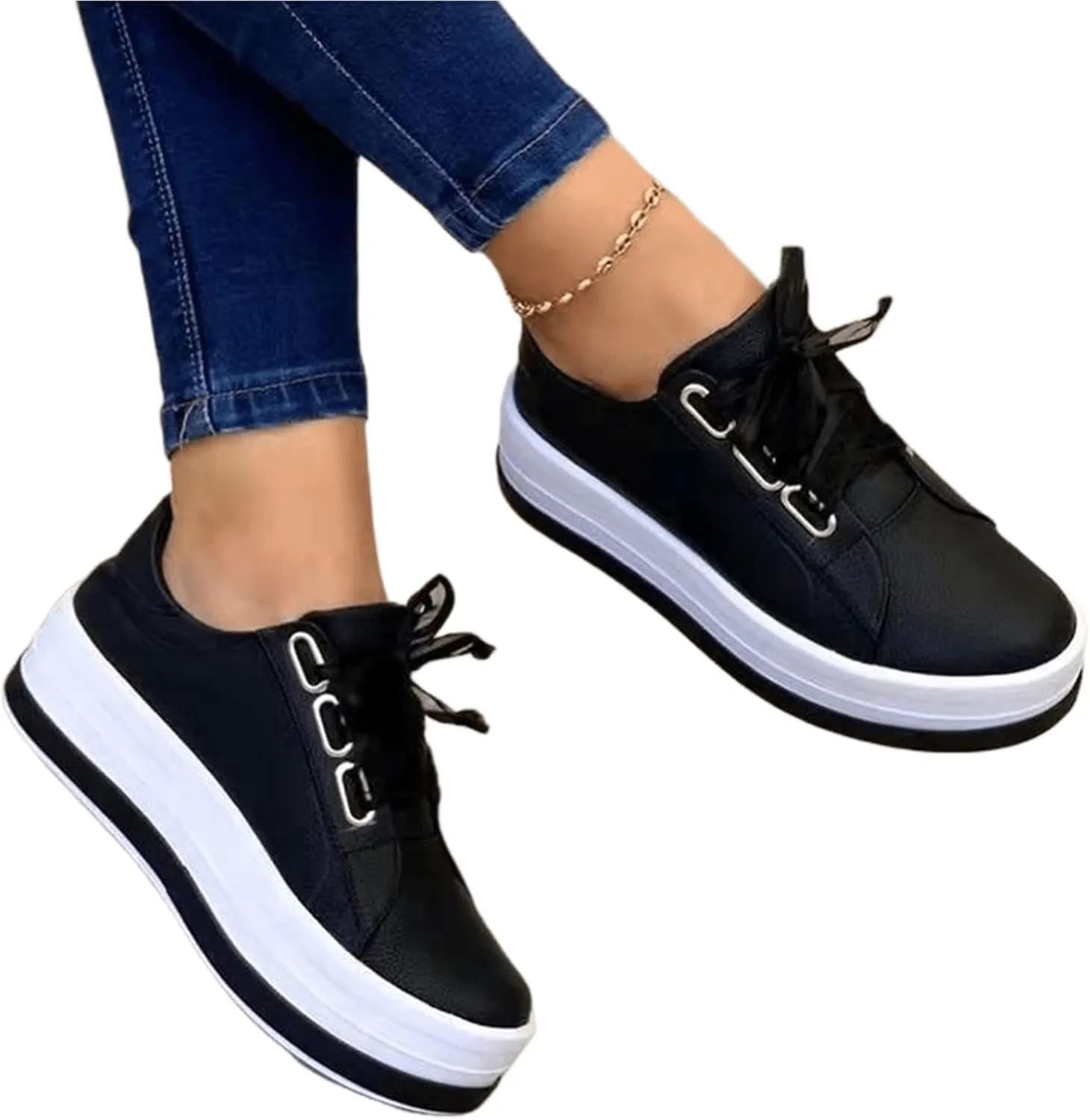 Lausiuoe Sneakers For Women Walking Shoes Wide Width Low Top Leather Sneakers Casual Fashion Comfortable Flat Loafers