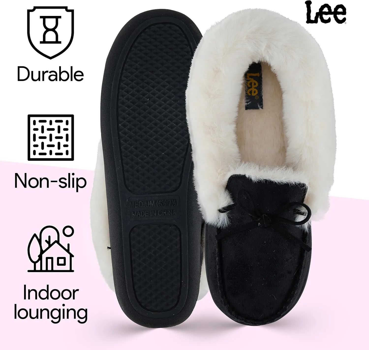 Lee Womens Slippers Gifts for Women Cozy House Slippers for women moccasins Fur Sherpa Indoor Outdoor
