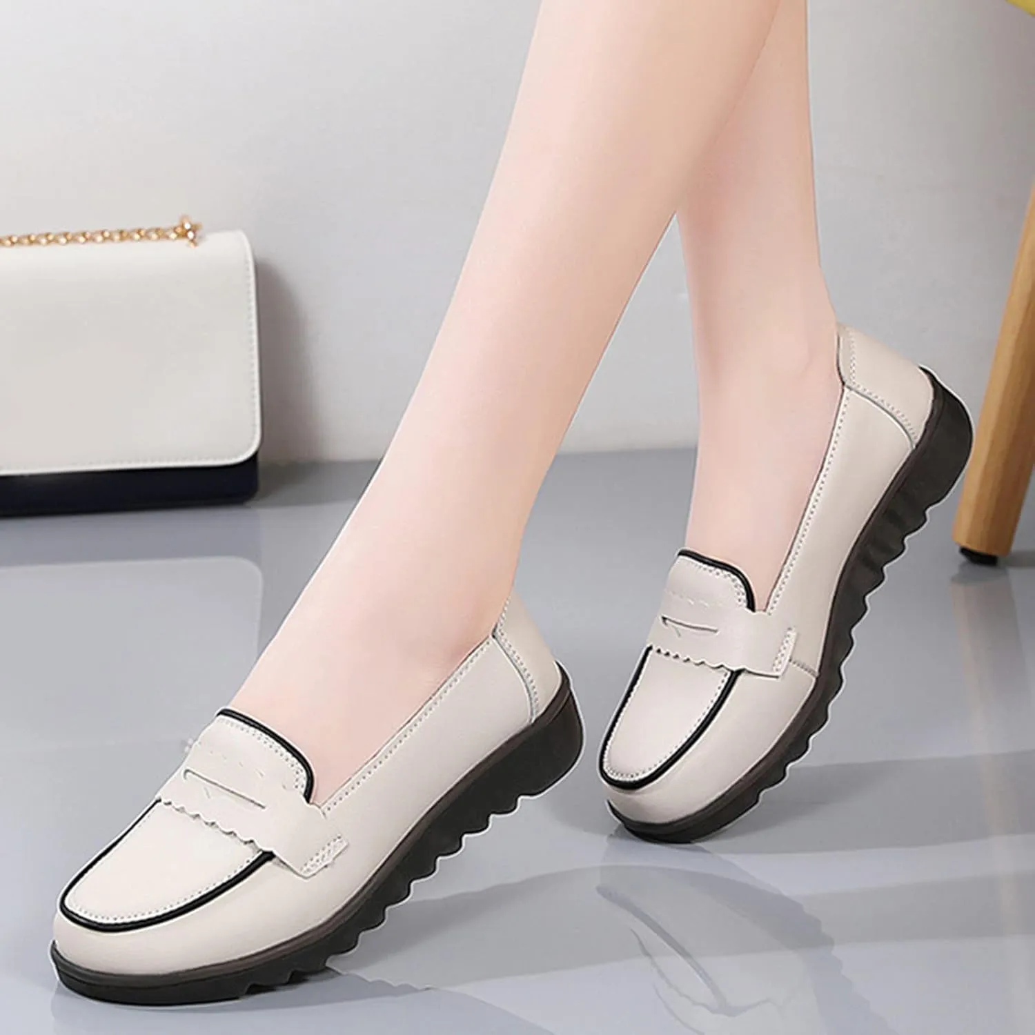 Lug Sole Leather Shoes for Women Comfortable Work Shoe Fashion Business Work Shoes Orthopedic Slip-On Loafers