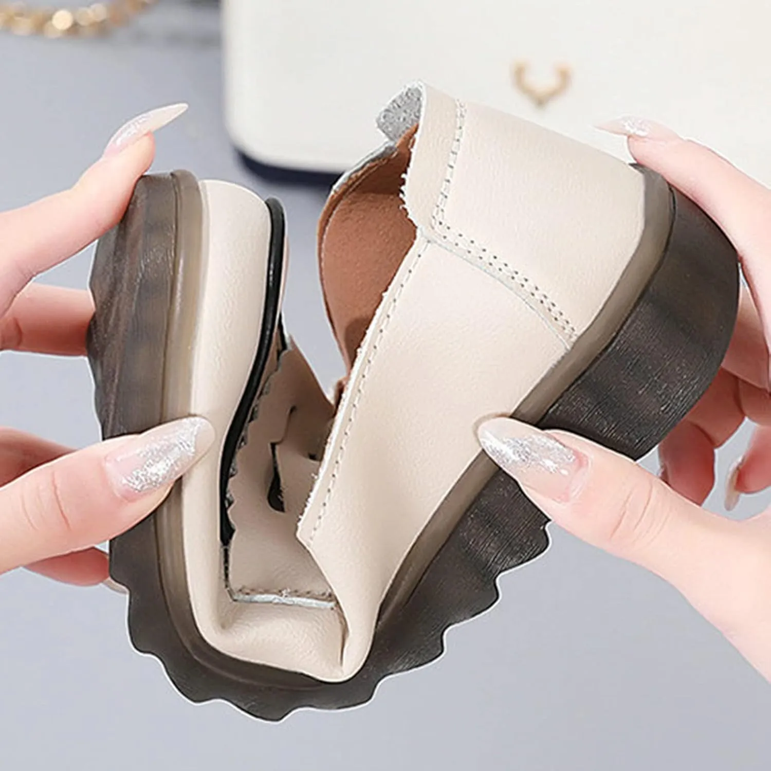 Lug Sole Leather Shoes for Women Comfortable Work Shoe Fashion Business Work Shoes Orthopedic Slip-On Loafers