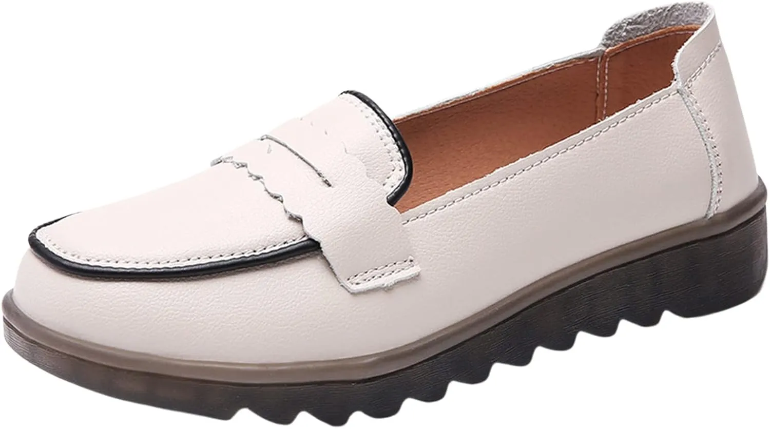Lug Sole Leather Shoes for Women Comfortable Work Shoe Fashion Business Work Shoes Orthopedic Slip-On Loafers