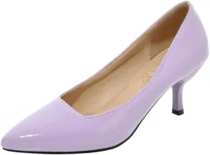LUXMAX Women Kitten Heel Pointed Toe Pumps Patent Leather Slip On Court Shoes