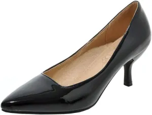LUXMAX Women Kitten Heel Pointed Toe Pumps Patent Leather Slip On Court Shoes