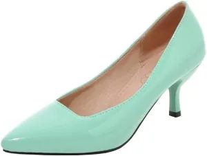 LUXMAX Women Kitten Heel Pointed Toe Pumps Patent Leather Slip On Court Shoes