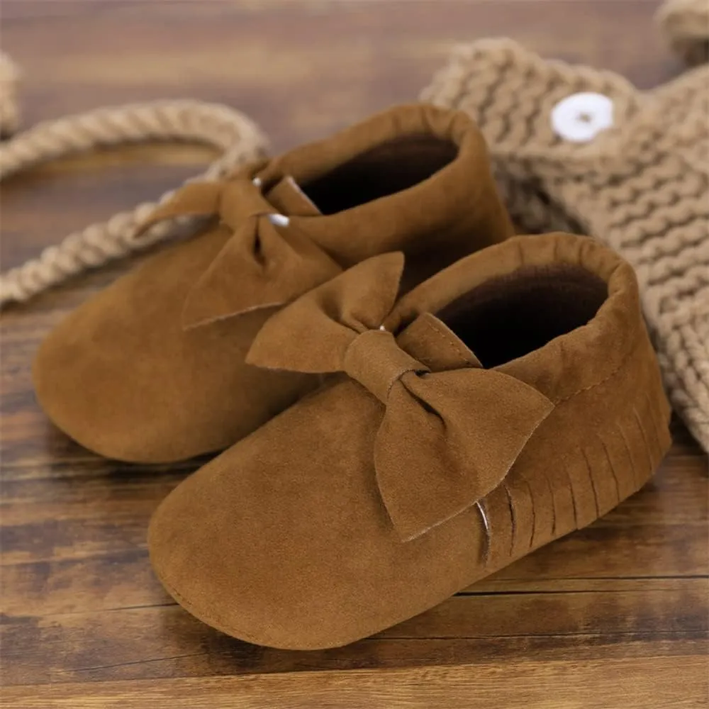 Meckior Infant Baby Girls Boys Premium Soft Sole Tassel Bowknot Moccasins Toddler Prewalker Princess Anti-Slip Crib Baptism Loafers Shoes