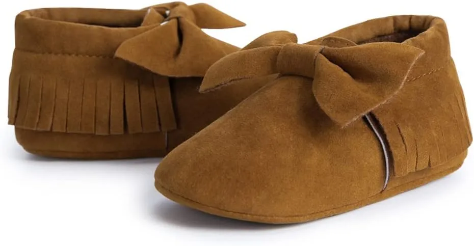 Meckior Infant Baby Girls Boys Premium Soft Sole Tassel Bowknot Moccasins Toddler Prewalker Princess Anti-Slip Crib Baptism Loafers Shoes