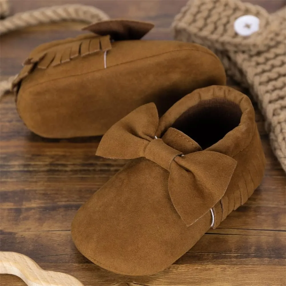 Meckior Infant Baby Girls Boys Premium Soft Sole Tassel Bowknot Moccasins Toddler Prewalker Princess Anti-Slip Crib Baptism Loafers Shoes